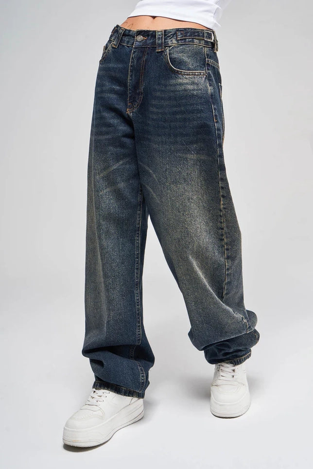 Super Baggy Fit Denim Pants with Belt Detail