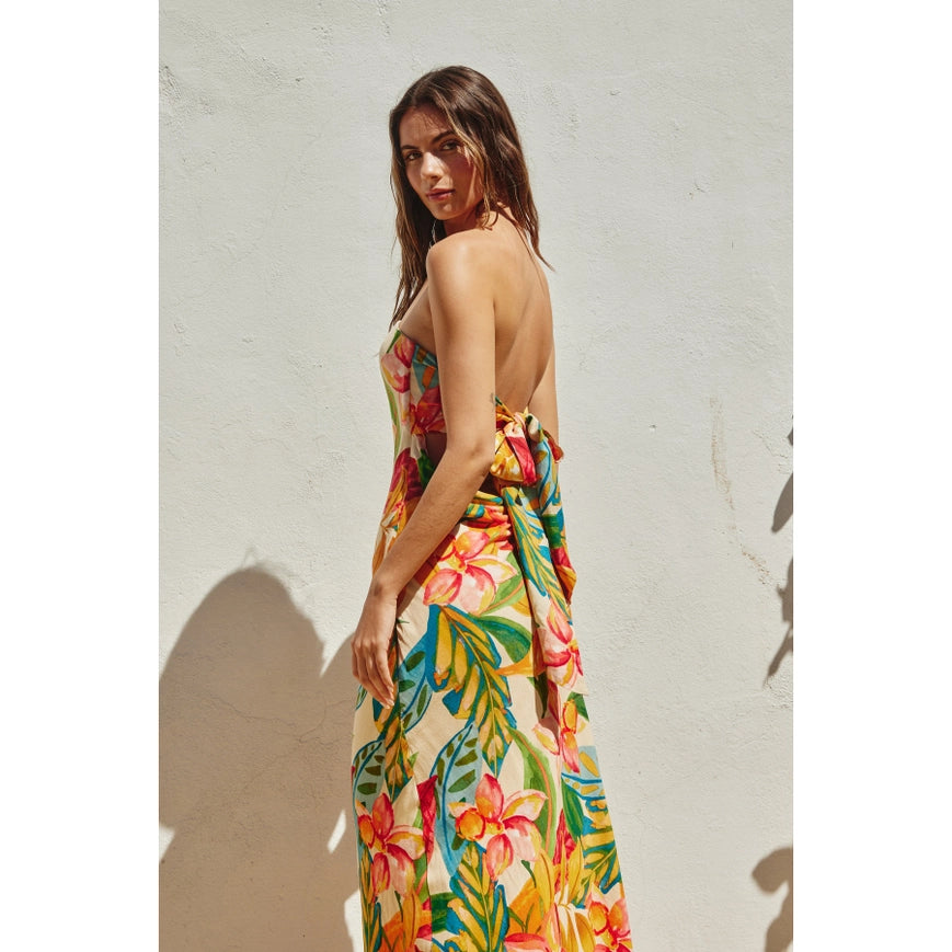 Super Bloom Strapless Tie Back Maxi Dress-Dress-Dress Forum-S-BOTANICAL GARDEN-Urbanheer