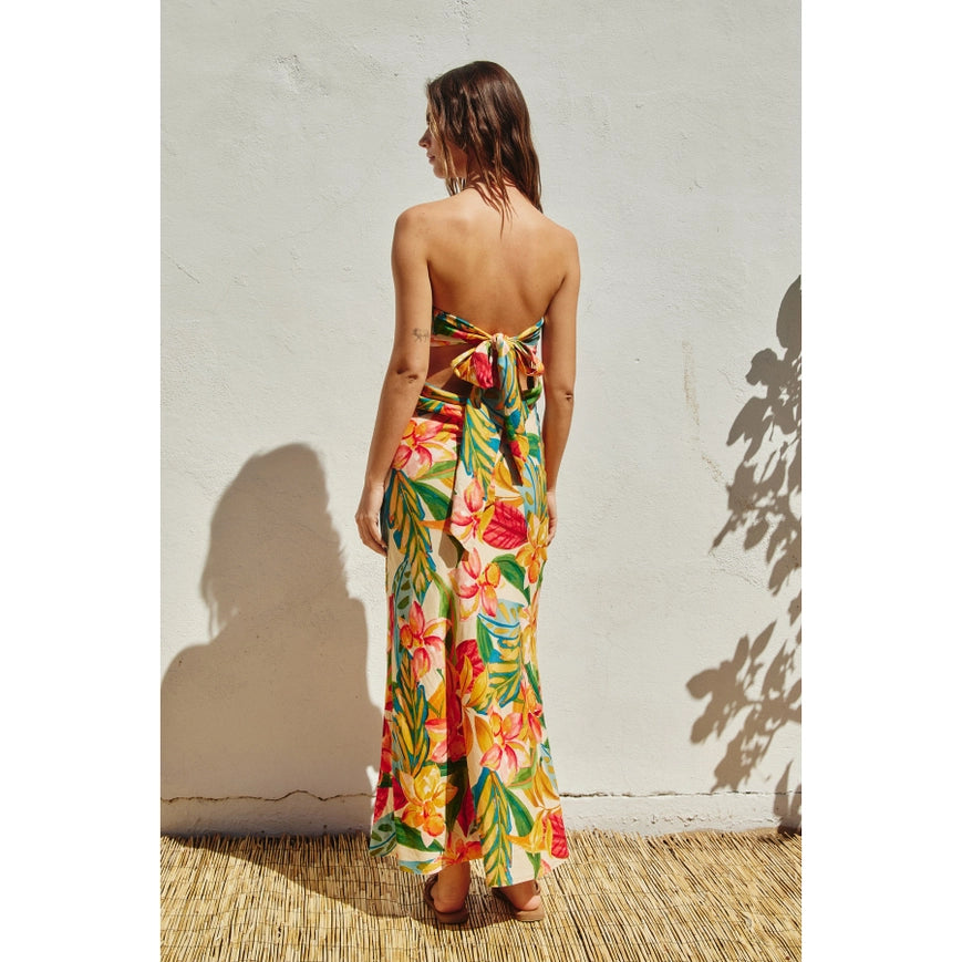 Super Bloom Strapless Tie Back Maxi Dress-Dress-Dress Forum-S-BOTANICAL GARDEN-Urbanheer