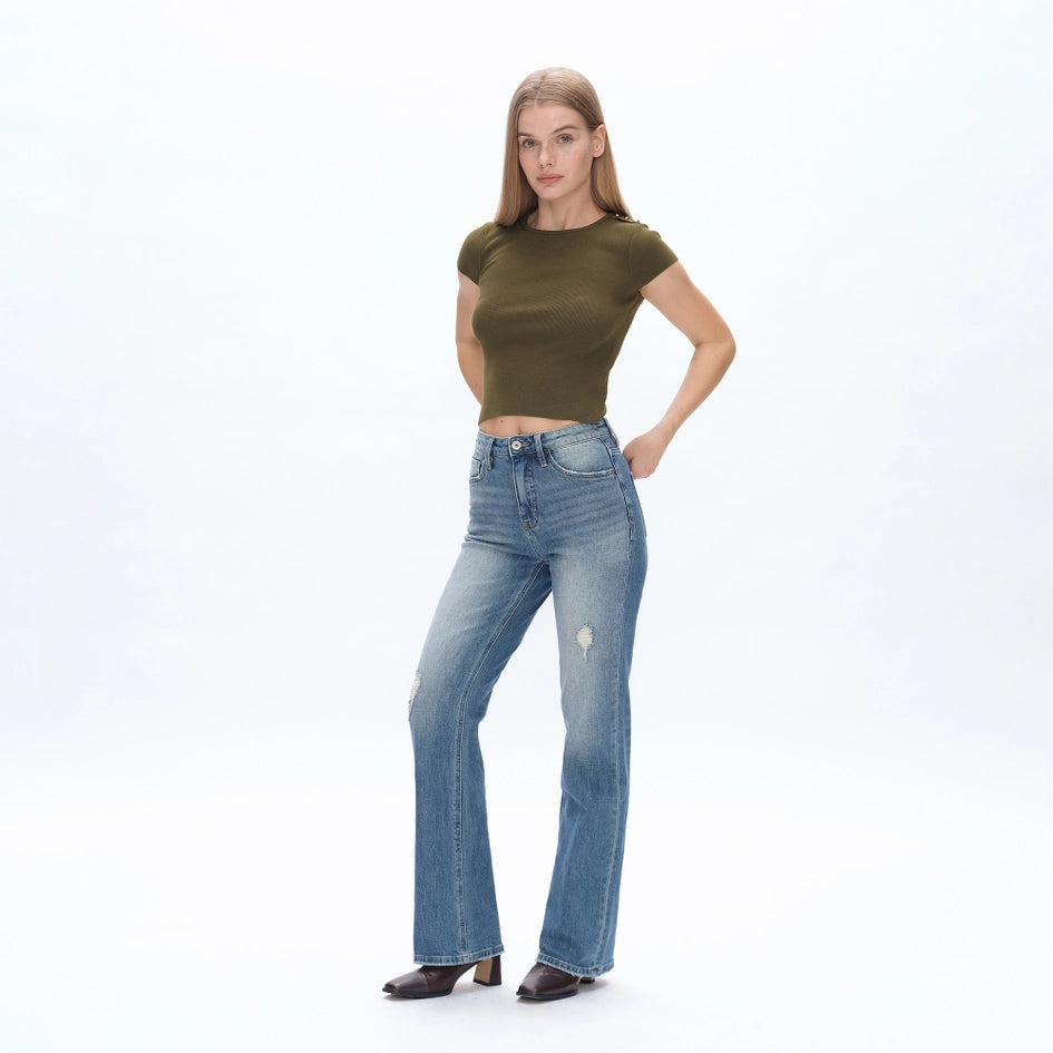 Super High Rise Bootcut Jeans with Finished Hem RETRO-Jeans-BAYEAS-24-RETRO-Urbanheer