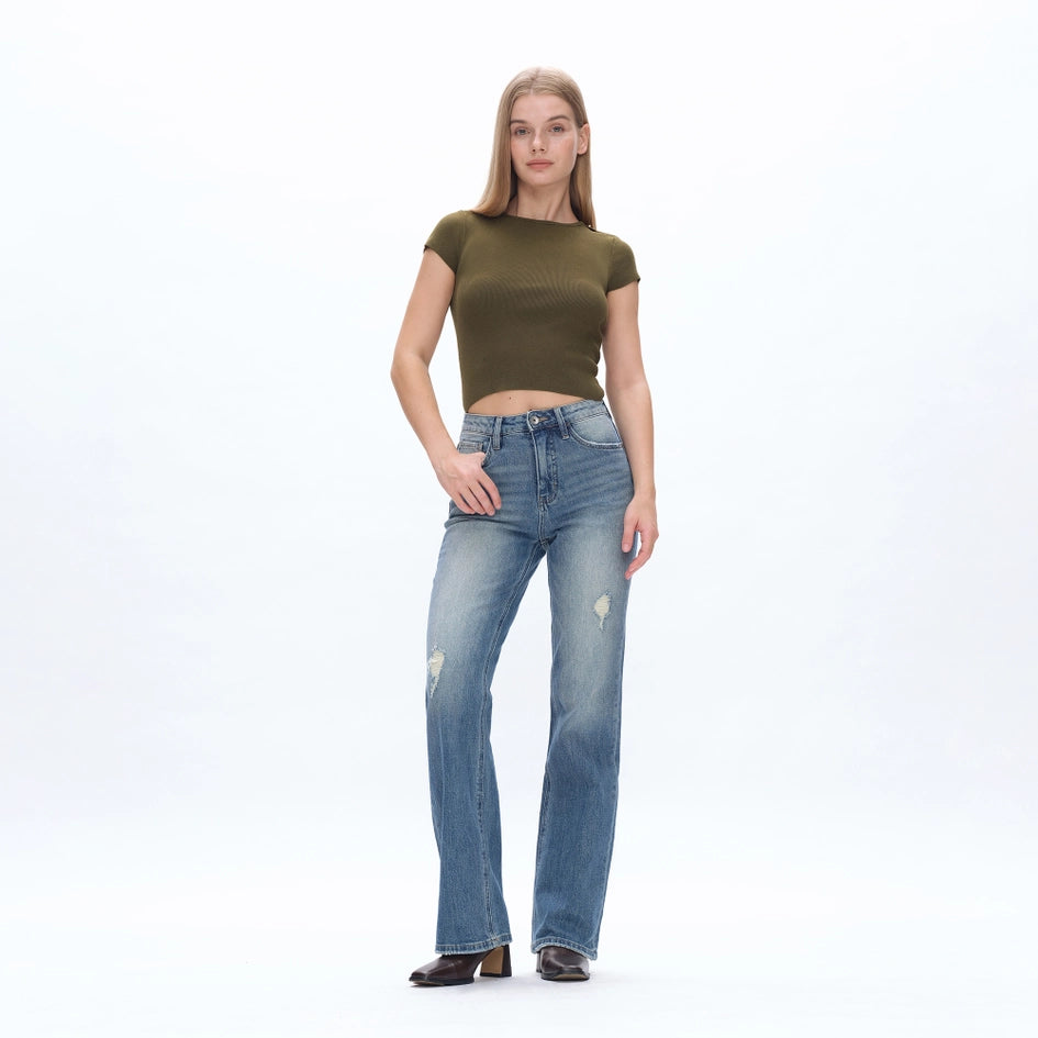 Super High Rise Bootcut Jeans with Finished Hem RETRO-Jeans-BAYEAS-24-RETRO-Urbanheer
