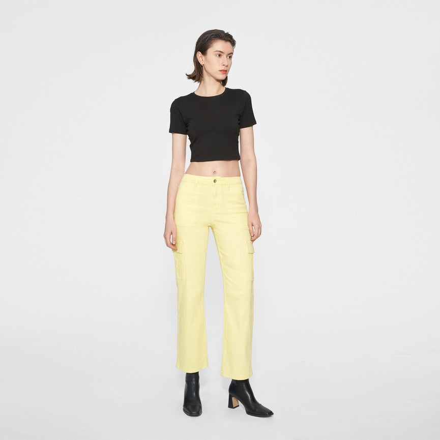 Super High Rise Cargo Straight Twill Pants LIGHT YELLOW-Cargo Pants-BAYEAS-24-LIGHT YELLOW-Urbanheer