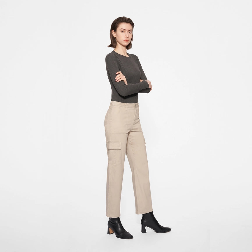 Super High Rise Cargo Straight Twill Pants STONE-Cargo Pants-BAYEAS-24-STONE-Urbanheer