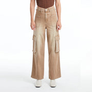 Super High Rise Cargo Straight Wide Leg Twill Pants-Cargo Pants-BAYEAS-26-VINTAGE KHAKI-Urbanheer