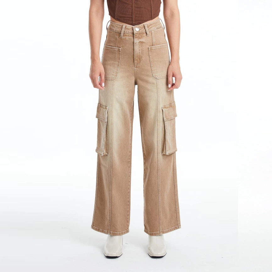 Super High Rise Cargo Straight Wide Leg Twill Pants-Cargo Pants-BAYEAS-26-VINTAGE KHAKI-Urbanheer