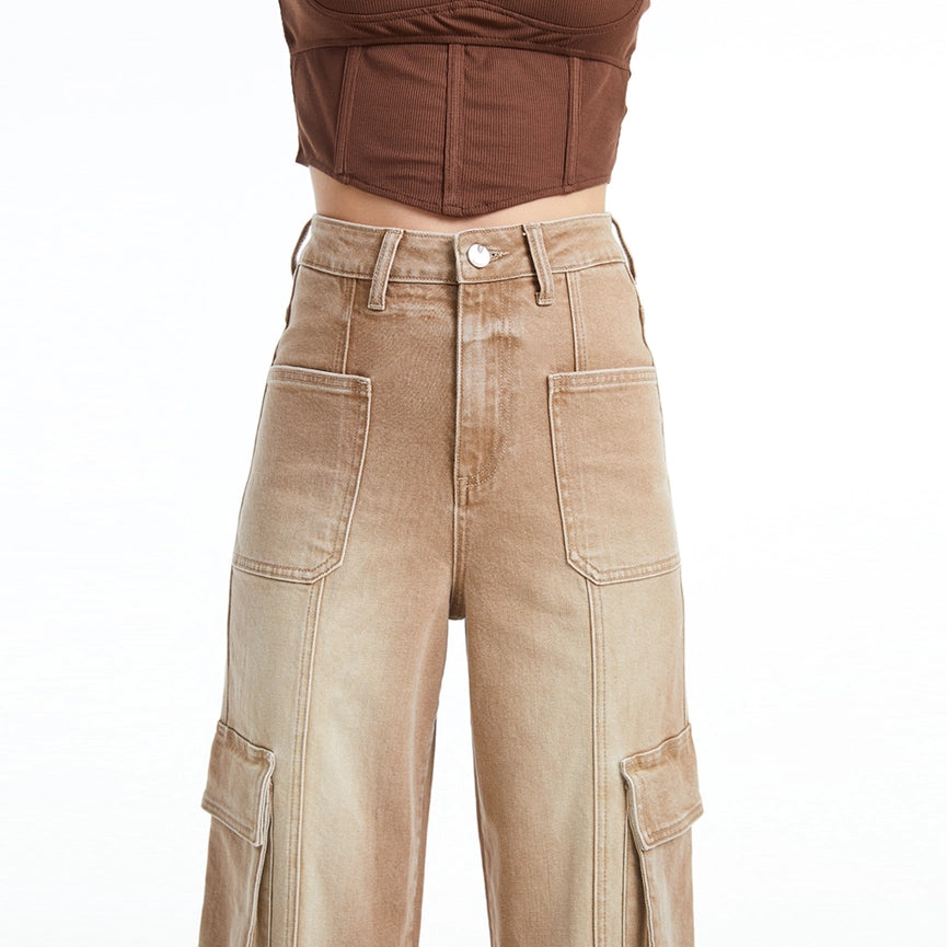 Super High Rise Cargo Straight Wide Leg Twill Pants-Cargo Pants-BAYEAS-26-VINTAGE KHAKI-Urbanheer