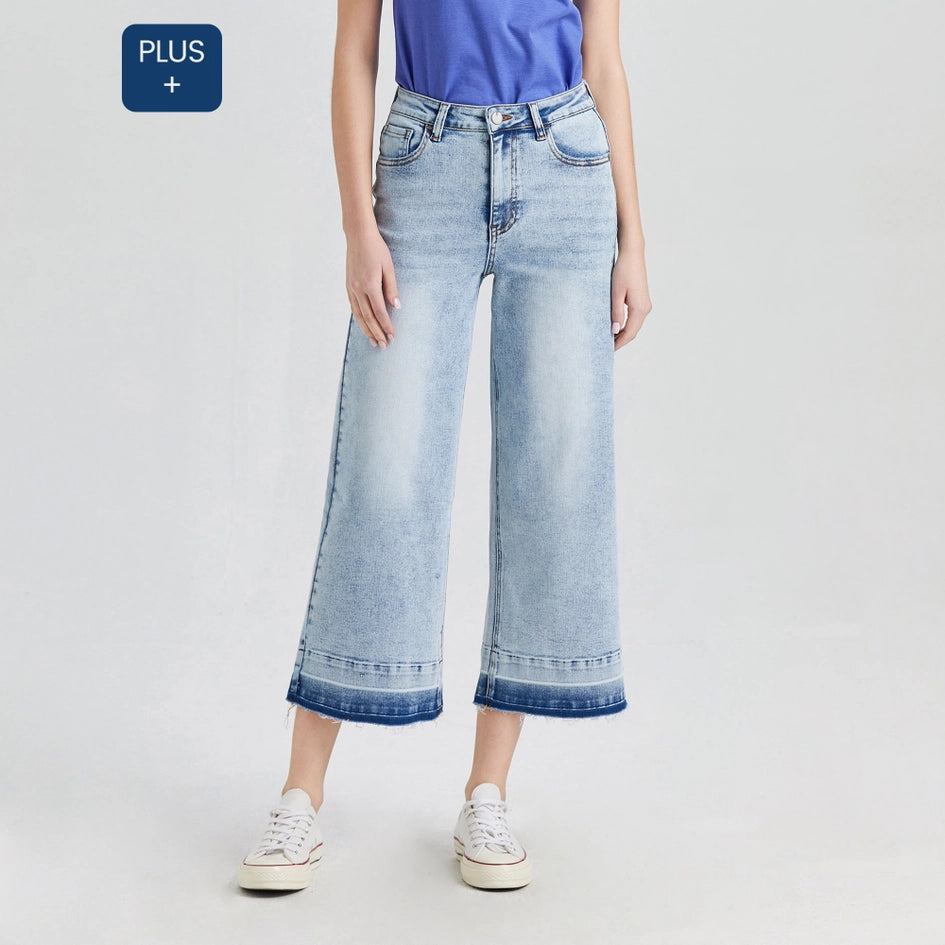 Super High Rise Crop Wide Leg Jeans with Raw Hem LIGHT BLUE-Jeans-BAYEAS-14W-LIGHT BLUE-Urbanheer