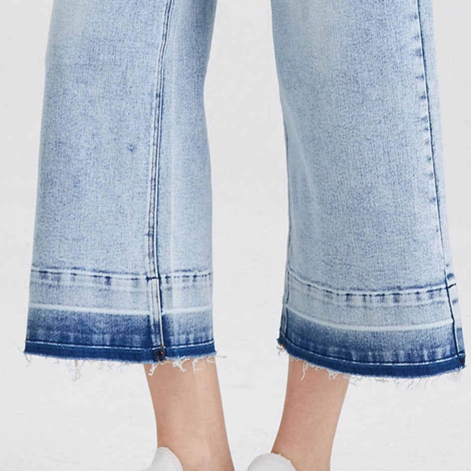 Super High Rise Crop Wide Leg Jeans with Raw Hem LIGHT BLUE-Jeans-BAYEAS-14W-LIGHT BLUE-Urbanheer