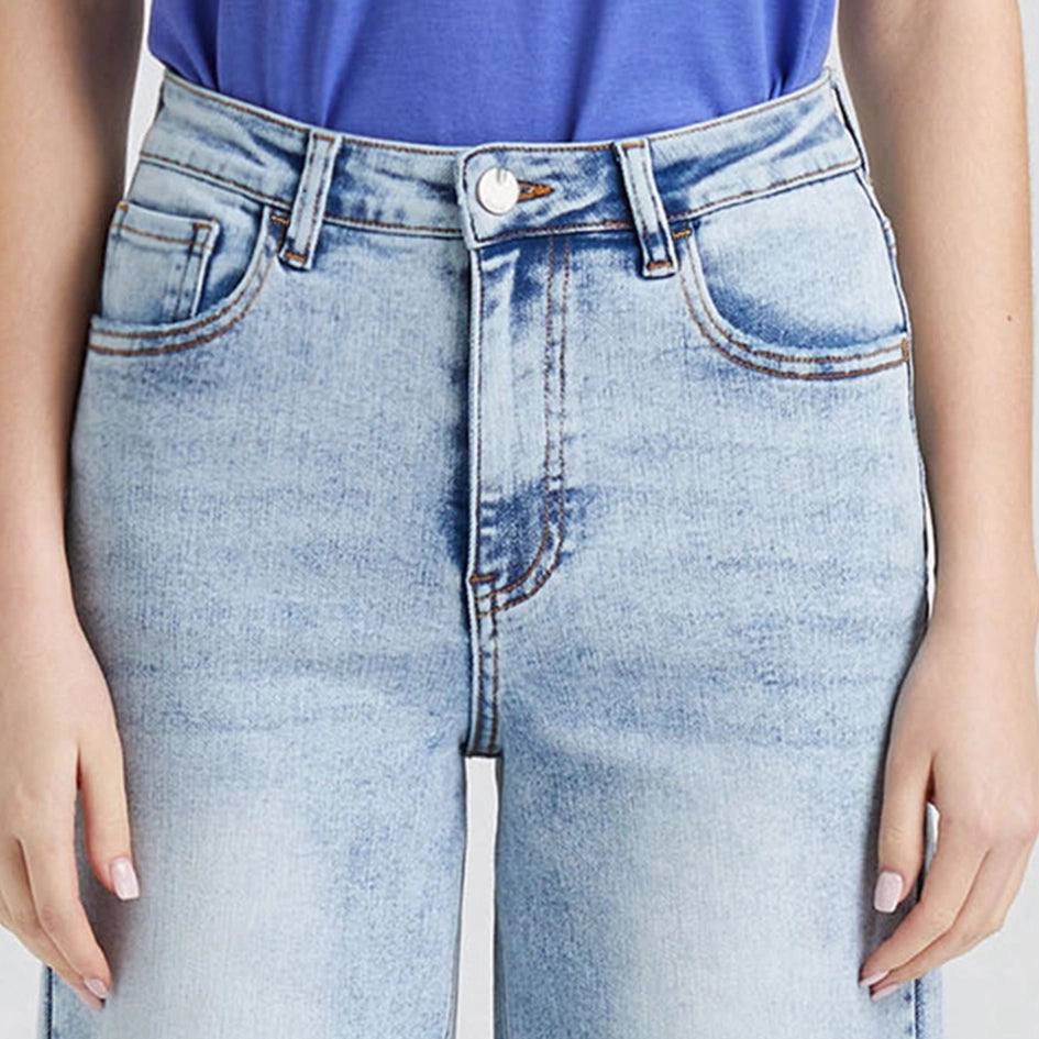 Super High Rise Crop Wide Leg Jeans with Raw Hem LIGHT BLUE-Jeans-BAYEAS-14W-LIGHT BLUE-Urbanheer