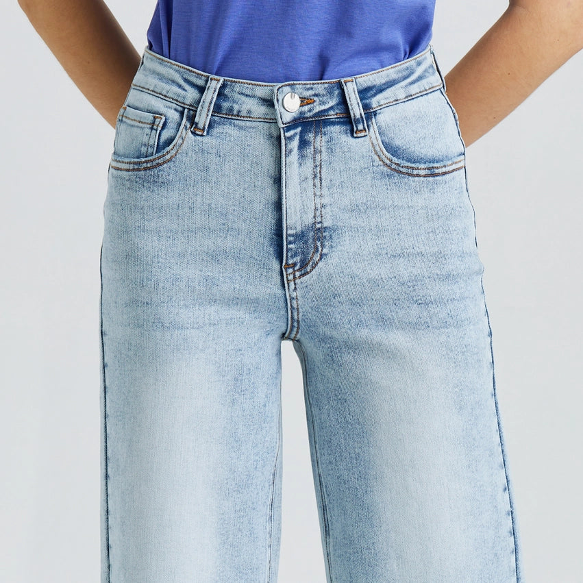 Super High Rise Crop Wide Leg Jeans with Raw Hem LIGHT BLUE-Jeans-BAYEAS-24-LIGHT BLUE-Urbanheer