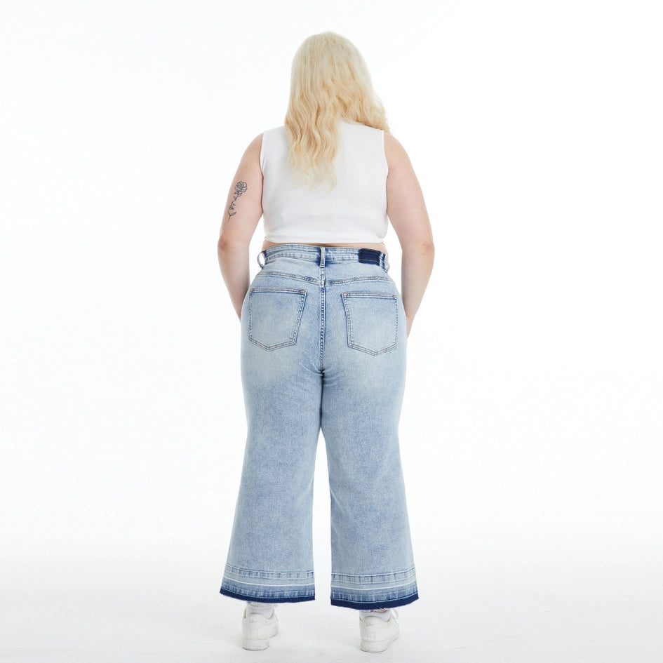 Super High Rise Crop Wide Leg Jeans with Raw Hem LIGHT BLUE-Jeans-BAYEAS-14W-LIGHT BLUE-Urbanheer