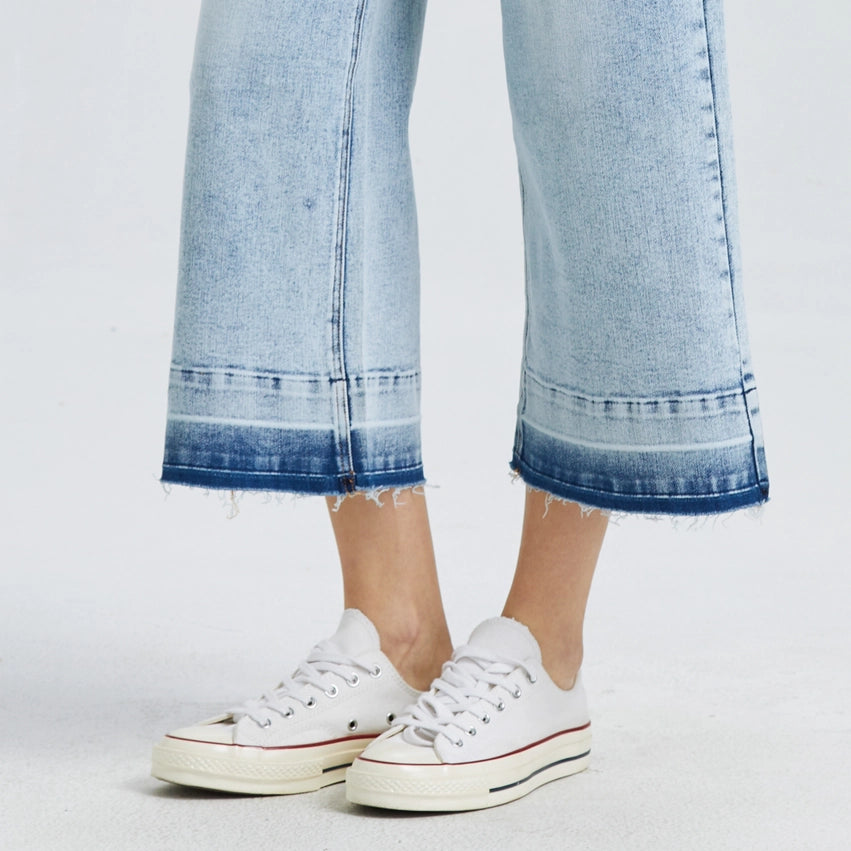 Super High Rise Crop Wide Leg Jeans with Raw Hem LIGHT BLUE-Jeans-BAYEAS-24-LIGHT BLUE-Urbanheer