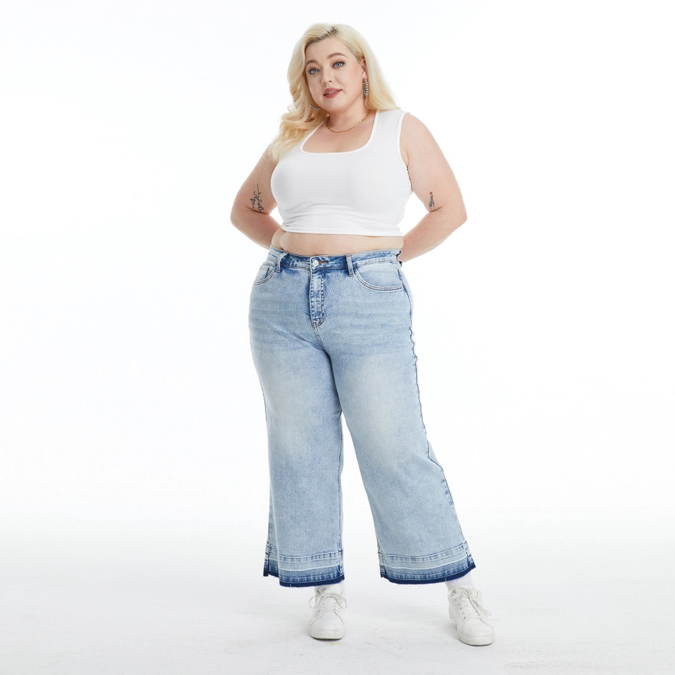 Super High Rise Crop Wide Leg Jeans with Raw Hem LIGHT BLUE-Jeans-BAYEAS-14W-LIGHT BLUE-Urbanheer