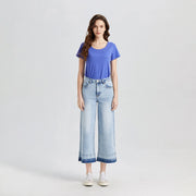 Super High Rise Crop Wide Leg Jeans with Raw Hem LIGHT BLUE-Jeans-BAYEAS-24-LIGHT BLUE-Urbanheer
