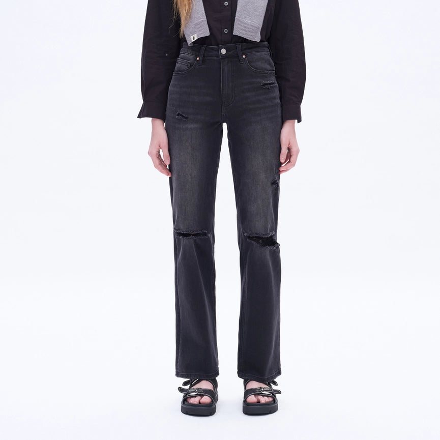 Super High Rise Flare Jeans with Finished Hem BLACK ROCK-Jeans-BAYEAS-24-BLACK ROCK-Urbanheer