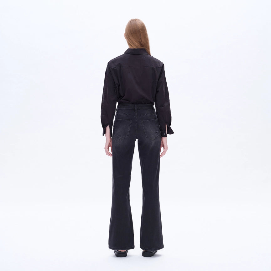 Super High Rise Flare Jeans with Finished Hem BLACK ROCK-Jeans-BAYEAS-24-BLACK ROCK-Urbanheer