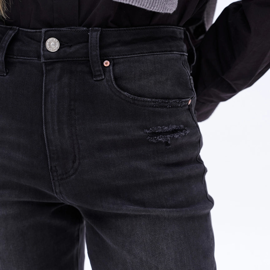 Super High Rise Flare Jeans with Finished Hem BLACK ROCK-Jeans-BAYEAS-24-BLACK ROCK-Urbanheer