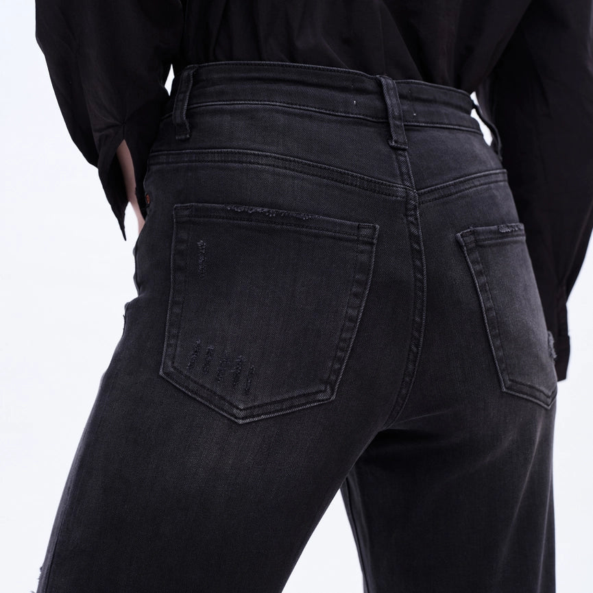 Super High Rise Flare Jeans with Finished Hem BLACK ROCK-Jeans-BAYEAS-24-BLACK ROCK-Urbanheer