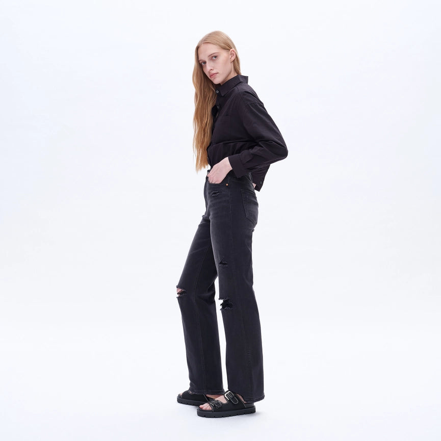 Super High Rise Flare Jeans with Finished Hem BLACK ROCK-Jeans-BAYEAS-24-BLACK ROCK-Urbanheer