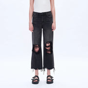 Super High Rise Flare Jeans with Raw Hem NIGHT SPIRIT-Jeans-BAYEAS-24-NIGHT SPIRIT-Urbanheer