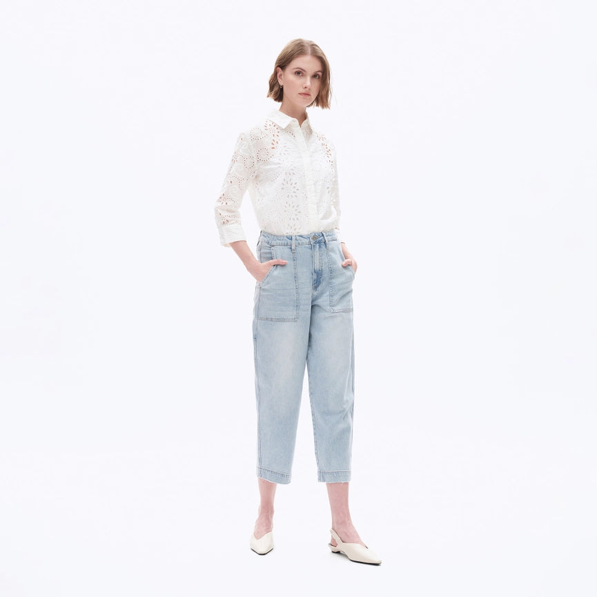 Super High Rise Rise Barrel Jeans with Finished Hem LIGHT BLUE-Jeans-BAYEAS-24-LIGHT BLUE-Urbanheer