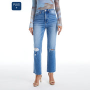 Super High Rise Slim Straight Jeans with Raw Hem SURF BLUE-Jeans-BAYEAS-14W-SURF BLUE-Urbanheer