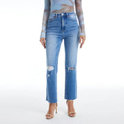 Super High Rise Slim Straight Jeans with Raw Hem SURF BLUE-Jeans-BAYEAS-24-SURF BLUE-Urbanheer