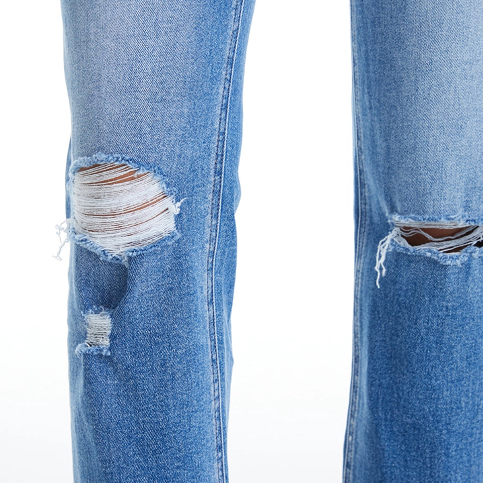 Super High Rise Slim Straight Jeans with Raw Hem SURF BLUE-Jeans-BAYEAS-24-SURF BLUE-Urbanheer