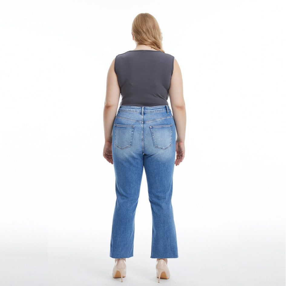 Super High Rise Slim Straight Jeans with Raw Hem SURF BLUE-Jeans-BAYEAS-14W-SURF BLUE-Urbanheer