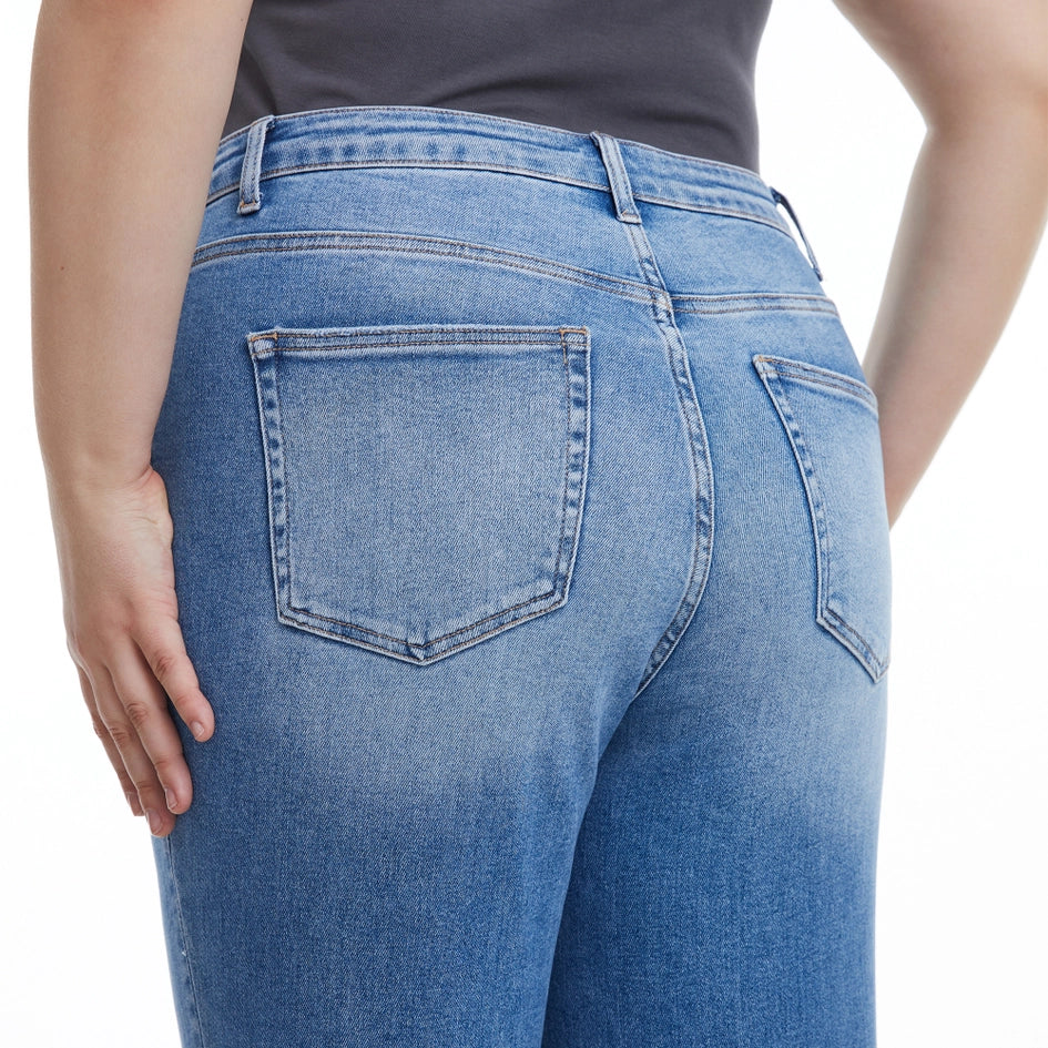 Super High Rise Slim Straight Jeans with Raw Hem SURF BLUE-Jeans-BAYEAS-14W-SURF BLUE-Urbanheer