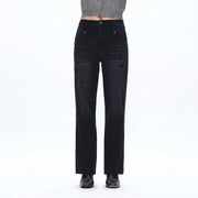 Super High Rise Straight Jeans with Raw Hem BLACK WASH-Jeans-BAYEAS-24-BLACK WASH-Urbanheer