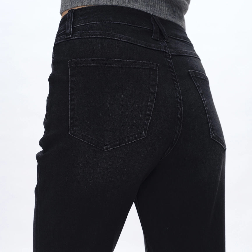 Super High Rise Straight Jeans with Raw Hem BLACK WASH-Jeans-BAYEAS-24-BLACK WASH-Urbanheer