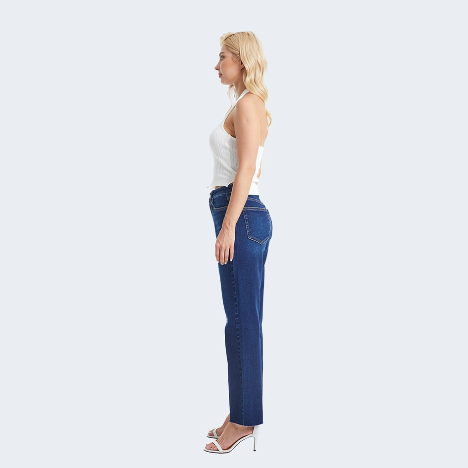 Super High Rise Straight Jeans with Raw Hem Jeans ULTRAMARINE-Jeans-BAYEAS-14W-ULTRAMARINE-Urbanheer