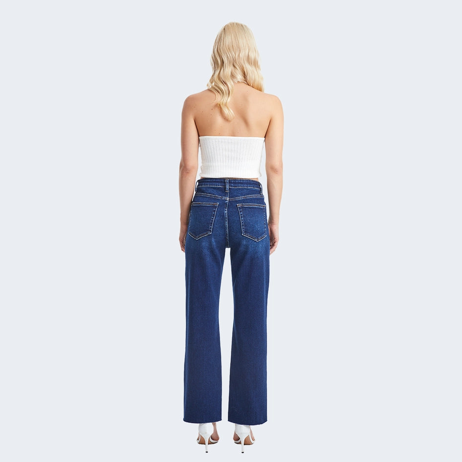 Super High Rise Straight Jeans with Raw Hem Jeans ULTRAMARINE-Jeans-BAYEAS-14W-ULTRAMARINE-Urbanheer