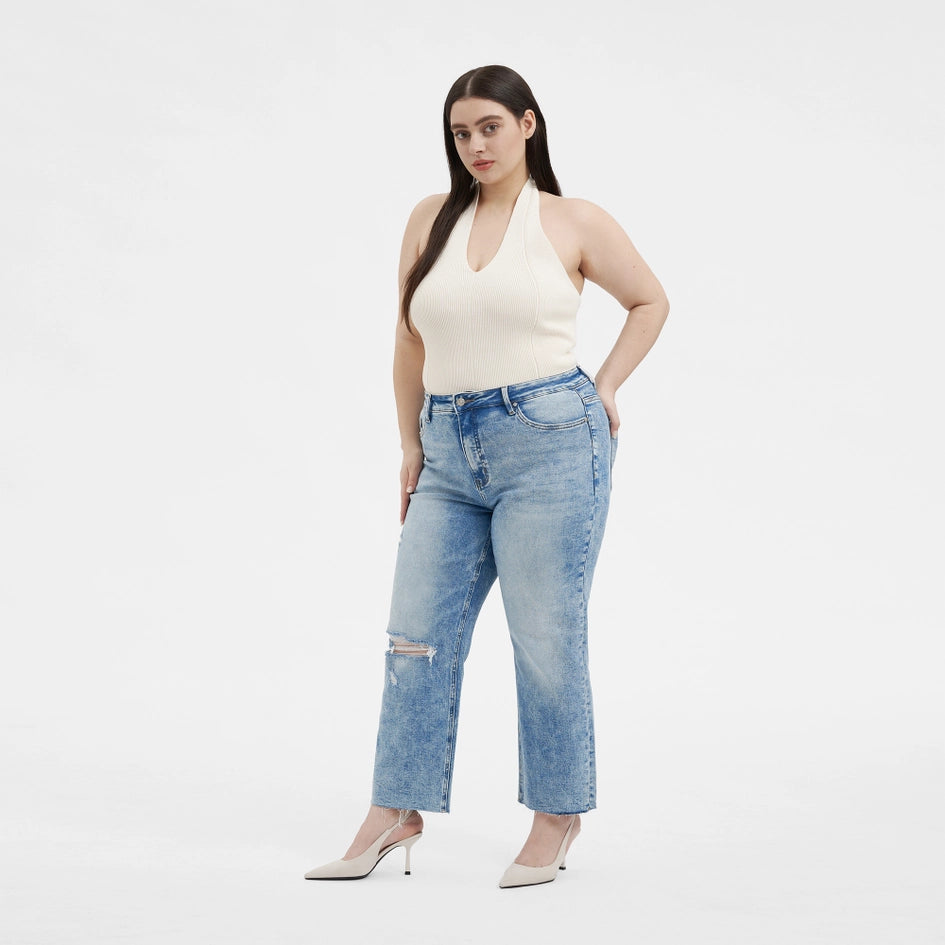 Super High Rise Straight Jeans with Raw Hem PARADISE-Jeans-BAYEAS-14W-PARADISE-Urbanheer