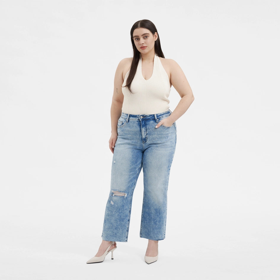 Super High Rise Straight Jeans with Raw Hem PARADISE-Jeans-BAYEAS-14W-PARADISE-Urbanheer
