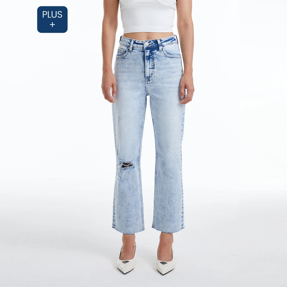 Super High Rise Straight Jeans with Raw Hem SNOWFLAKE-Jeans-BAYEAS-14W-SNOWFLAKE-Urbanheer