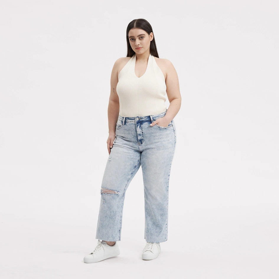 Super High Rise Straight Jeans with Raw Hem SNOWFLAKE-Jeans-BAYEAS-14W-SNOWFLAKE-Urbanheer