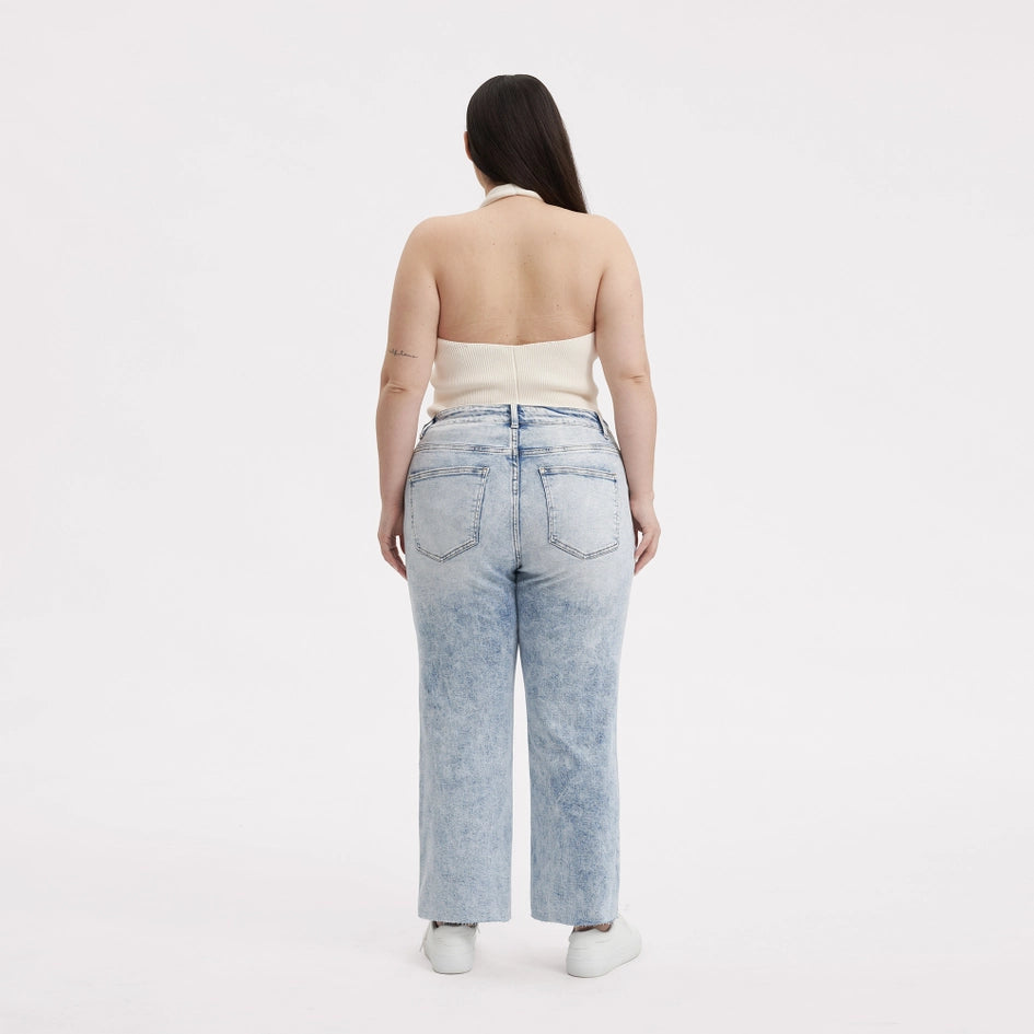 Super High Rise Straight Jeans with Raw Hem SNOWFLAKE-Jeans-BAYEAS-14W-SNOWFLAKE-Urbanheer