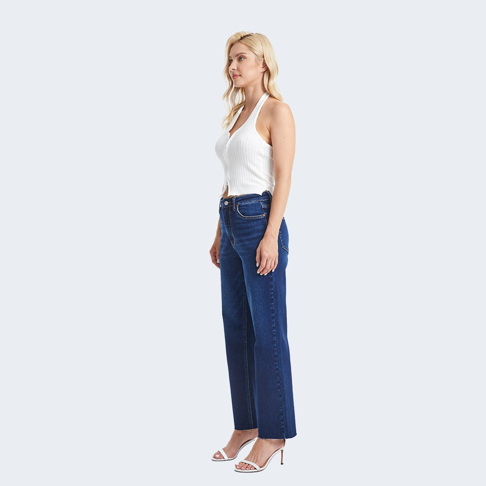 Super High Rise Straight Jeans with Raw Hem ULTRAMARINE-Jeans-BAYEAS-24-ULTRAMARINE-Urbanheer