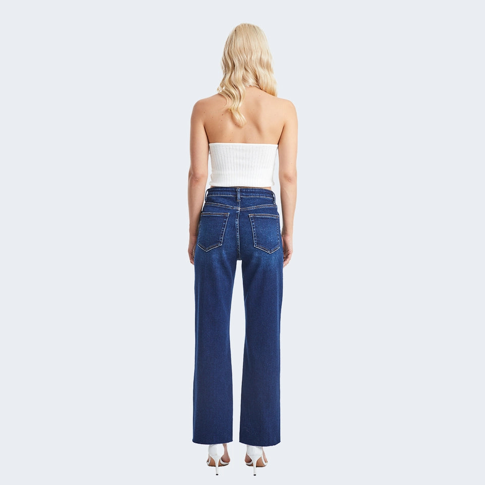 Super High Rise Straight Jeans with Raw Hem ULTRAMARINE-Jeans-BAYEAS-24-ULTRAMARINE-Urbanheer