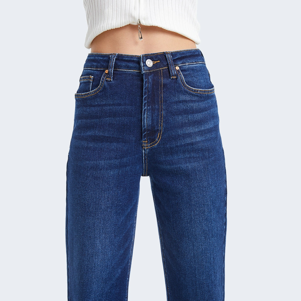 Super High Rise Straight Jeans with Raw Hem ULTRAMARINE-Jeans-BAYEAS-24-ULTRAMARINE-Urbanheer