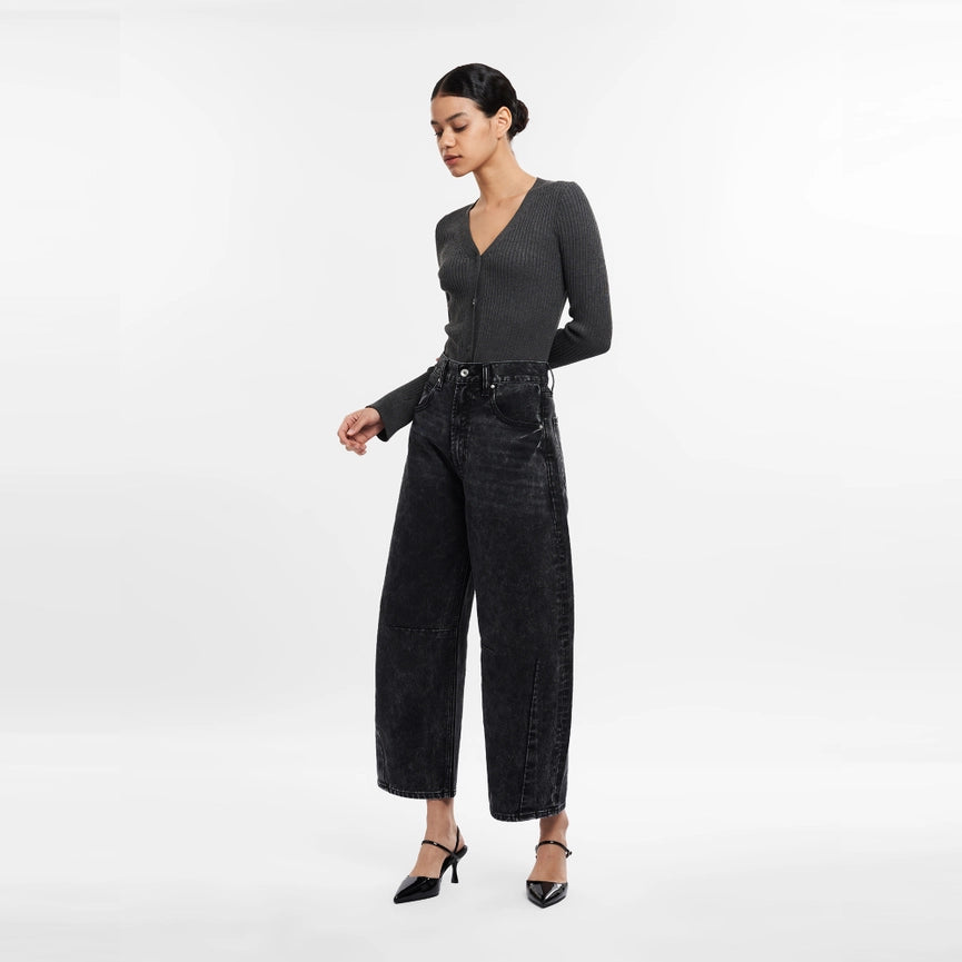 Super High Rise Tailored Barrel Jeans Finished Hem BLACK-Jeans-BAYEAS-24-BLACK-Urbanheer