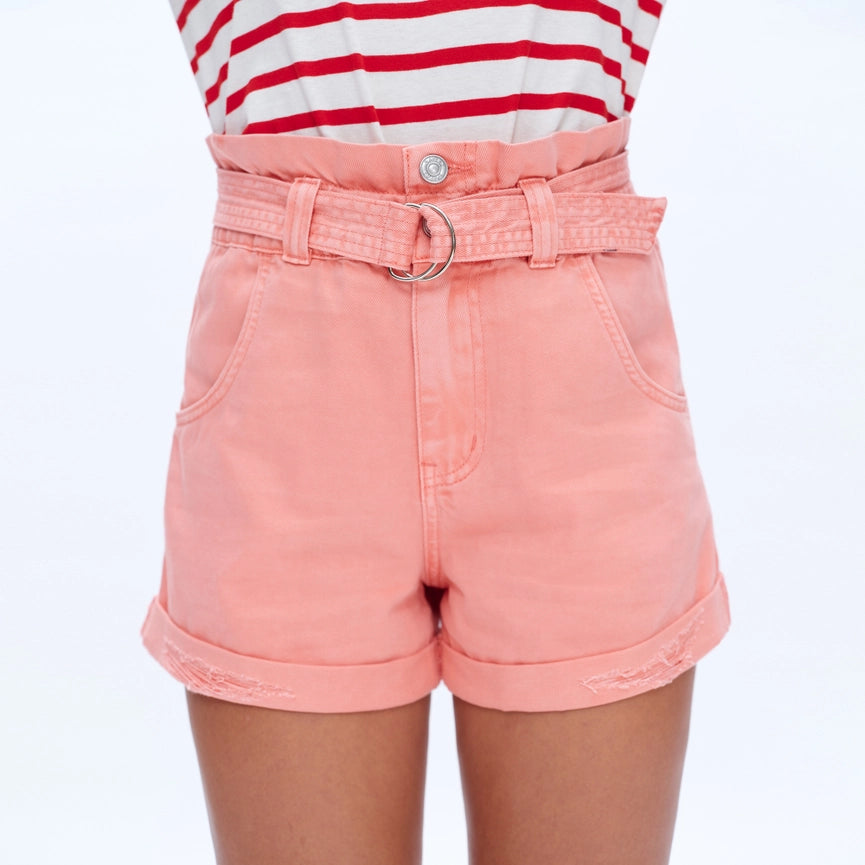 Super High Rise Twill Shorts with Rolled Hem PINK-Shorts-BAYEAS-XS-PINK-Urbanheer
