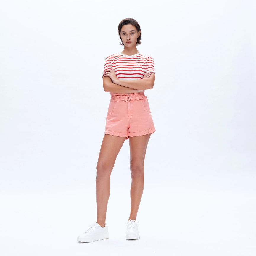 Super High Rise Twill Shorts with Rolled Hem PINK-Shorts-BAYEAS-XS-PINK-Urbanheer