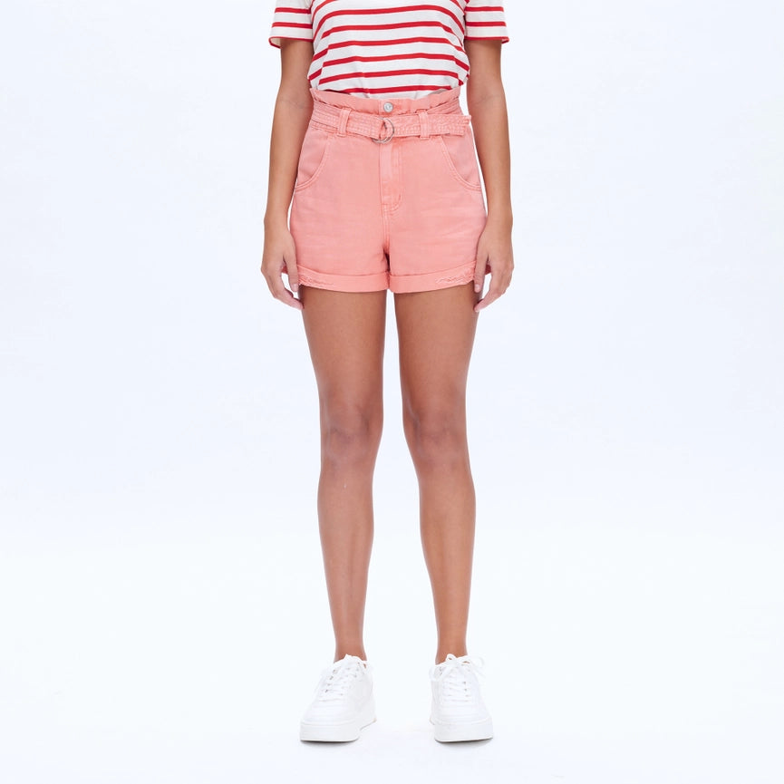 Super High Rise Twill Shorts with Rolled Hem PINK-Shorts-BAYEAS-XS-PINK-Urbanheer