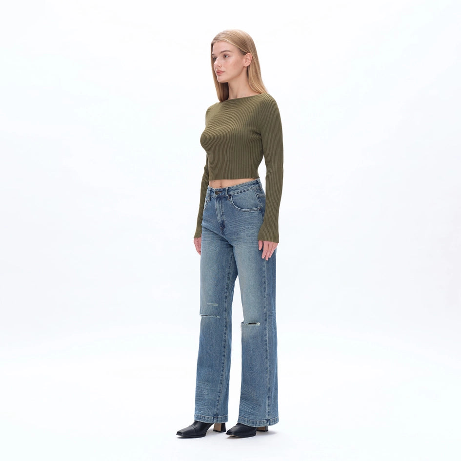 Super High Rise Wide Leg Jeans with Finished Hem RETRO-Jeans-BAYEAS-24-RETRO-Urbanheer