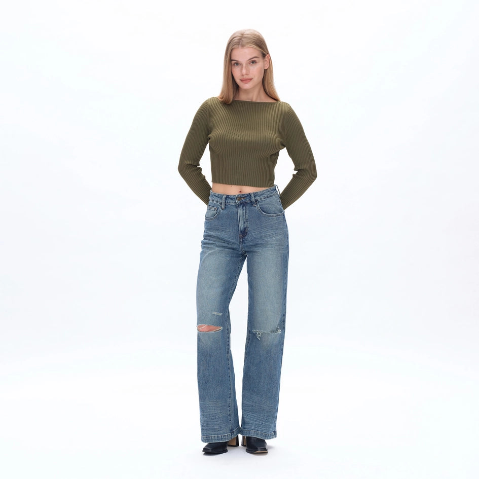 Super High Rise Wide Leg Jeans with Finished Hem RETRO-Jeans-BAYEAS-24-RETRO-Urbanheer