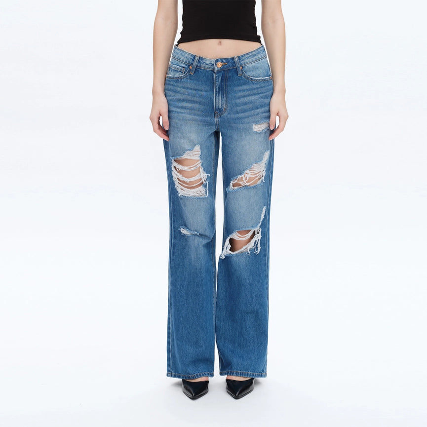 Super High Rise Wide Leg Jeans with Finished Hem VIVID BLUE-Jeans-BAYEAS-24-VIVID BLUE-Urbanheer