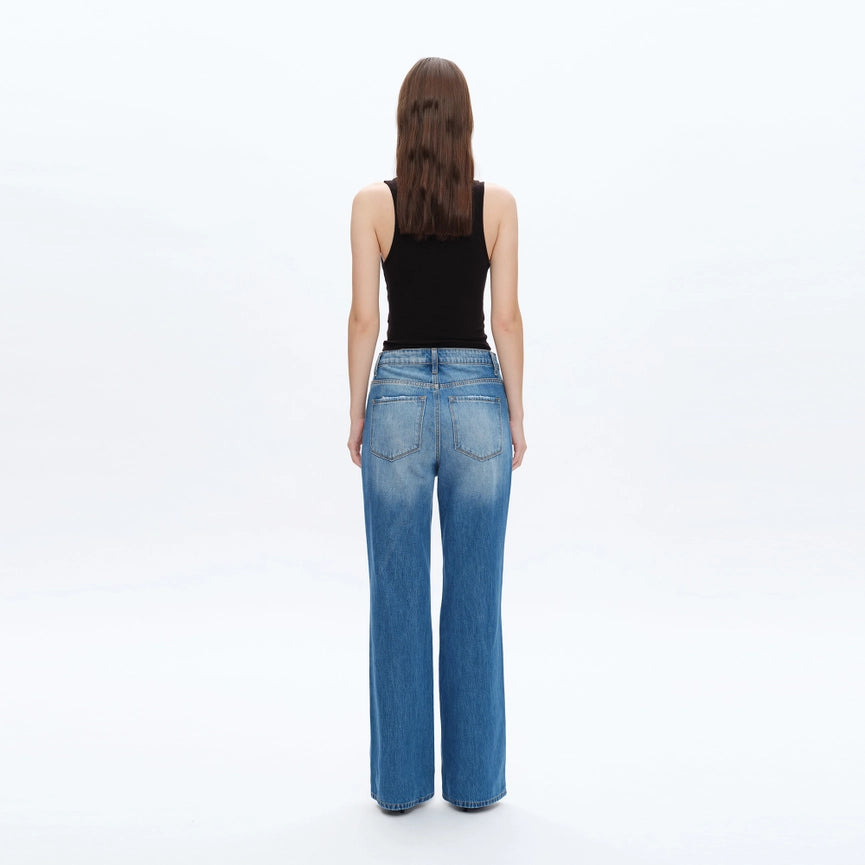 Super High Rise Wide Leg Jeans with Finished Hem VIVID BLUE-Jeans-BAYEAS-24-VIVID BLUE-Urbanheer